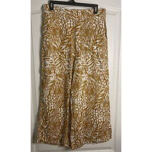 Christian Siriano Cropped Linen Pants Size L Wide Leg W/ Pockets Tropical